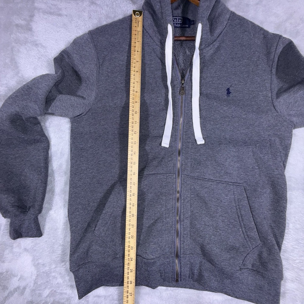 Polo Ralph Lauren Mens Hoodie Large Grey Full Zip Pony Logo Streetwear Classic - Picture 5 of 10